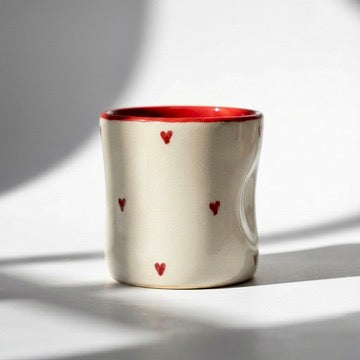 Hearts Pinched Tumbler - Cute Ceramic Glass