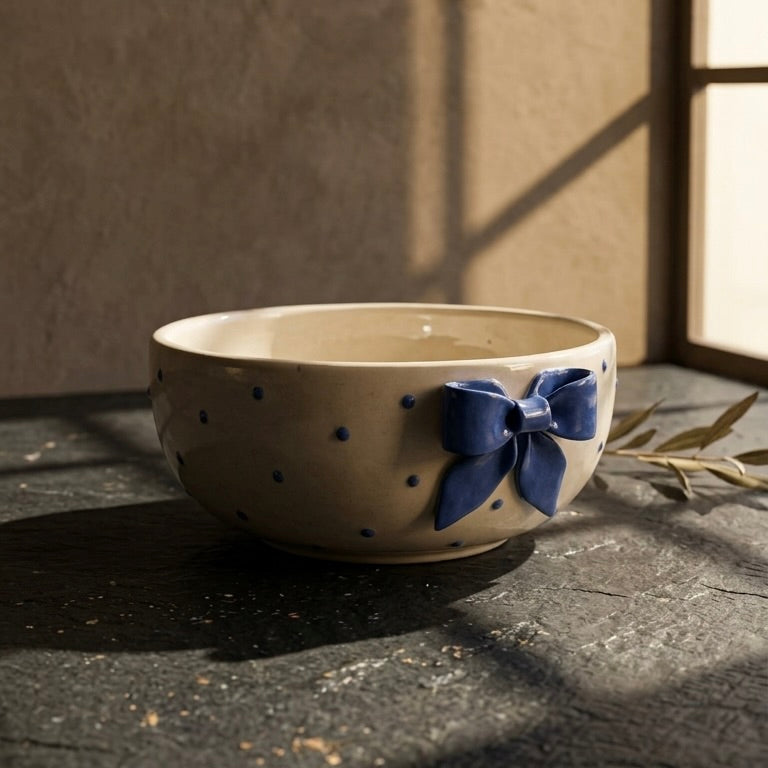 Whimsy Blue Dotted Ceramic Bowl