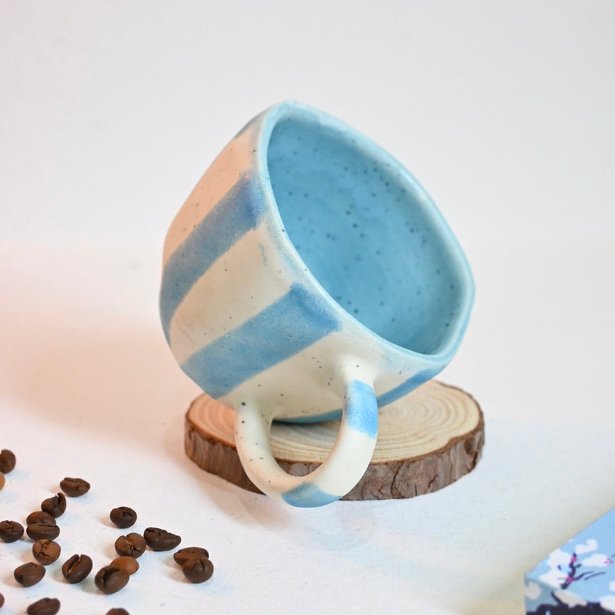 Bold Sky Blue Stripes Handmade Ceramic Mug