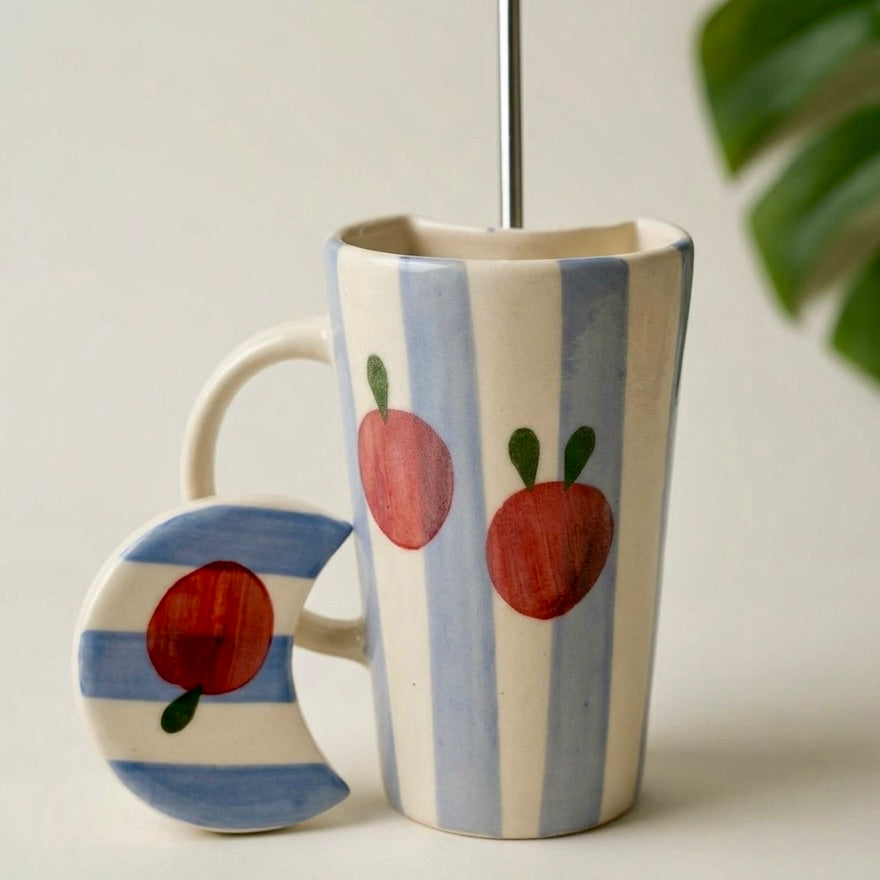 Apple Stripe Ceramic Tumbler With Straw And Lid