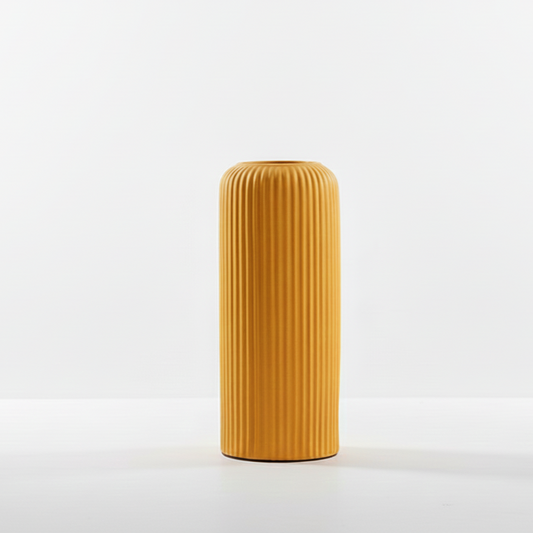 Mustard Yellow Ribbed Ceramic Vase