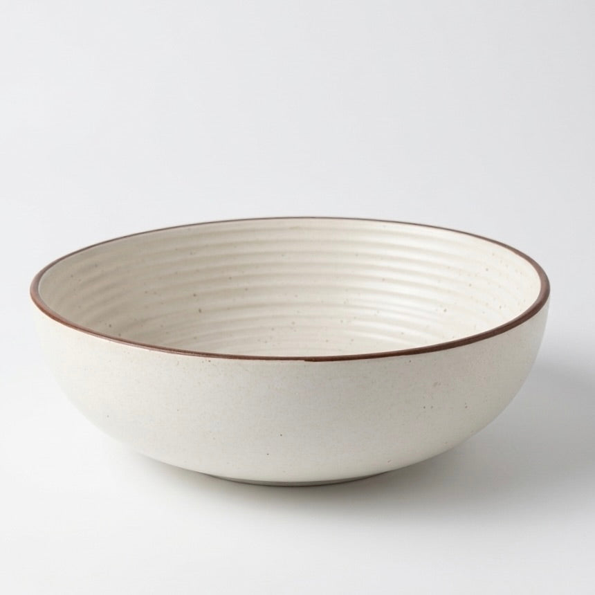 White Ribbed Handmade Ceramic Bowl