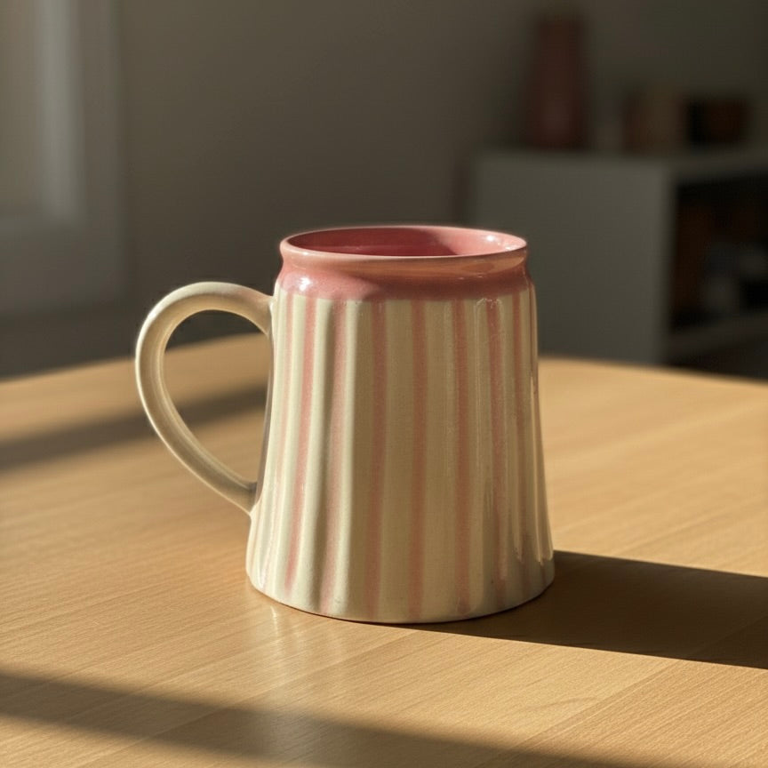Large Blush Pink Stripes Aesthetic Ceramic Mug