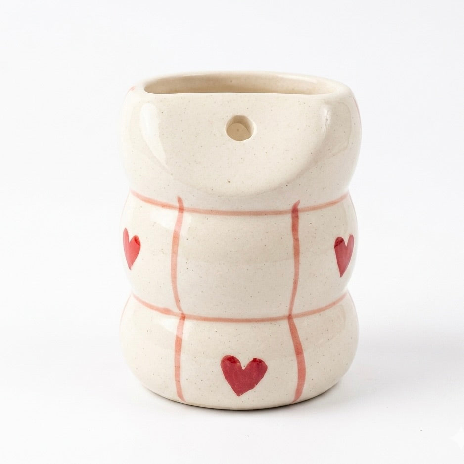 Heart Checkered Ceramic Sipper Tumbler