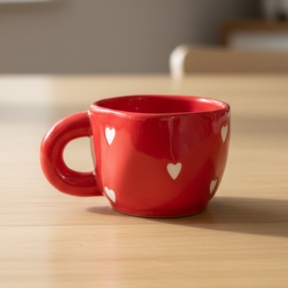 Red Little Hearts Ceramic Cute Cup