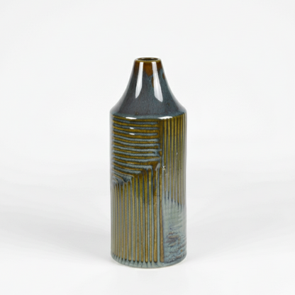 Emerald Green and Gold Etched Ceramic Vase