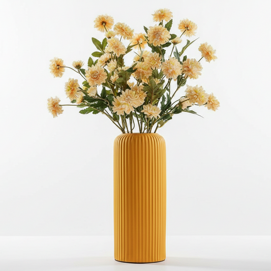 Mustard Yellow Ribbed Ceramic Vase