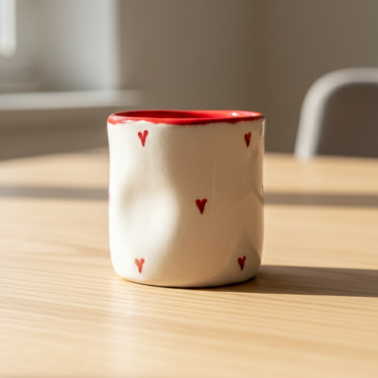 Hearts Pinched Tumbler - Cute Ceramic Glass