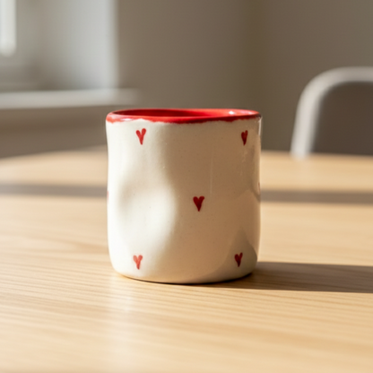 Hearts Pinched Tumbler - Cute Ceramic Glass