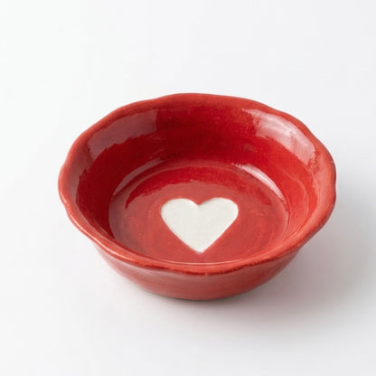 Solid Red Heart Ceramic Dip Bowl