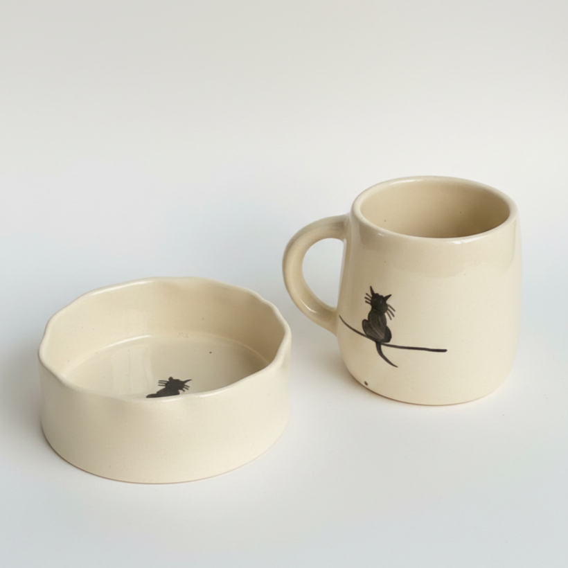 Moonlit Meow Ceramic Set - Cereal Bowl & Mug