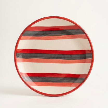 Red Stripe Ceramic Snack Plate