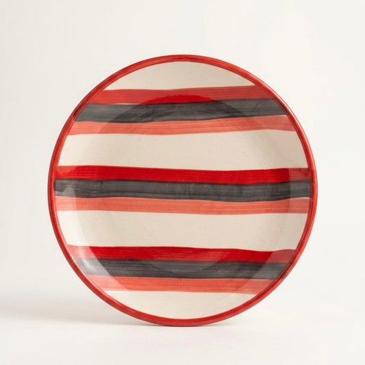 Red Stripe Ceramic Snack Plate