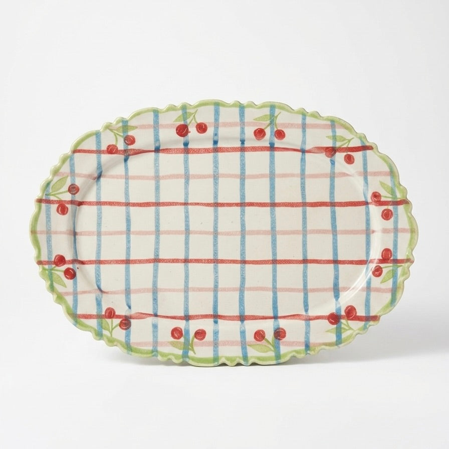 Cherry Check Ceramic Serving Platter
