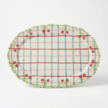Cherry Check Ceramic Serving Platter