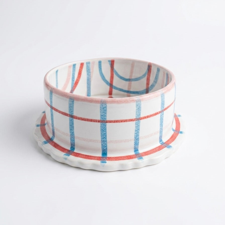 Pastel Check Ceramic Pet Bowl