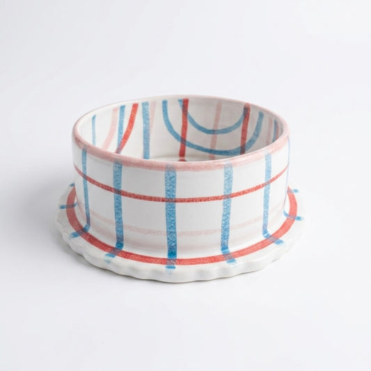 Pastel Check Ceramic Pet Bowl