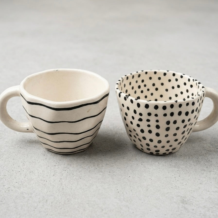 Mono Lines & Dots Ceramic Coffee Mug Set (Set of 2)