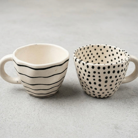 Mono Lines & Dots Ceramic Coffee Mug Set (Set of 2)