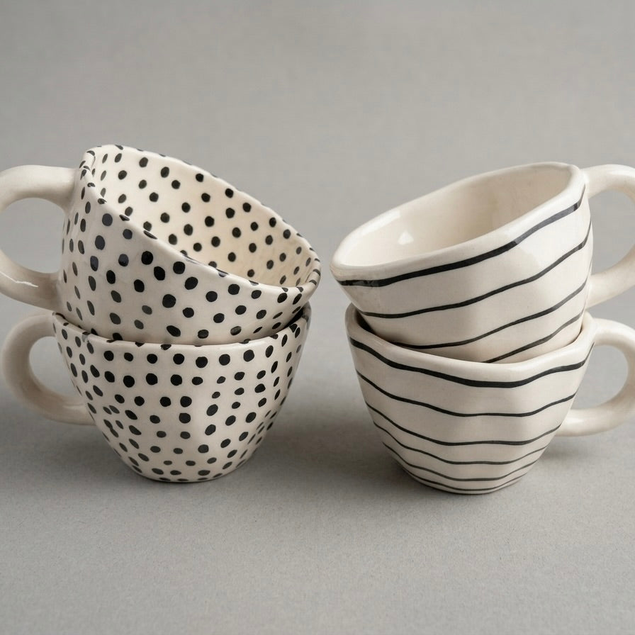 Mono Lines & Dots Ceramic Coffee Mug Set (Set of 2)