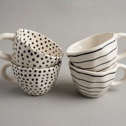 Mono Lines & Dots Ceramic Coffee Mug Set (Set of 2)