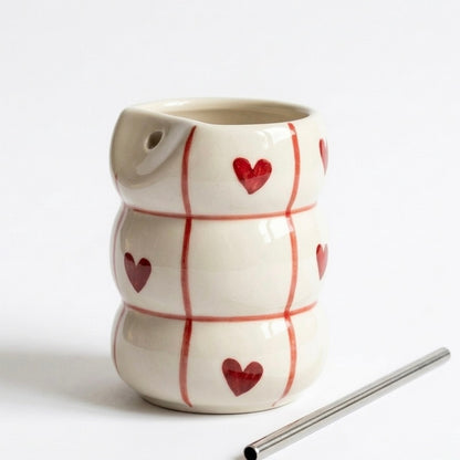 Heart Checkered Ceramic Sipper Tumbler