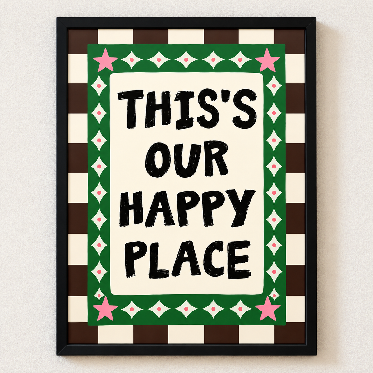 This Is Our Happy Place Framed Wall Art – Checkered Border Print