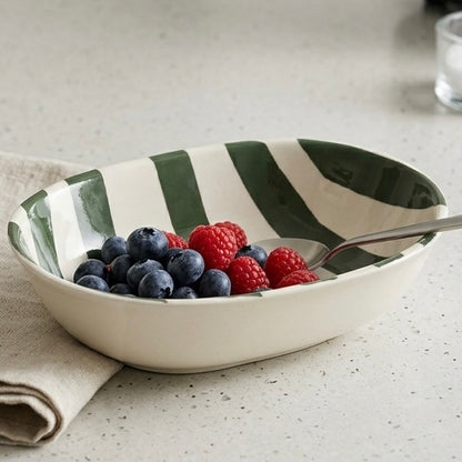 Green Stripe Long Ceramic Bowl