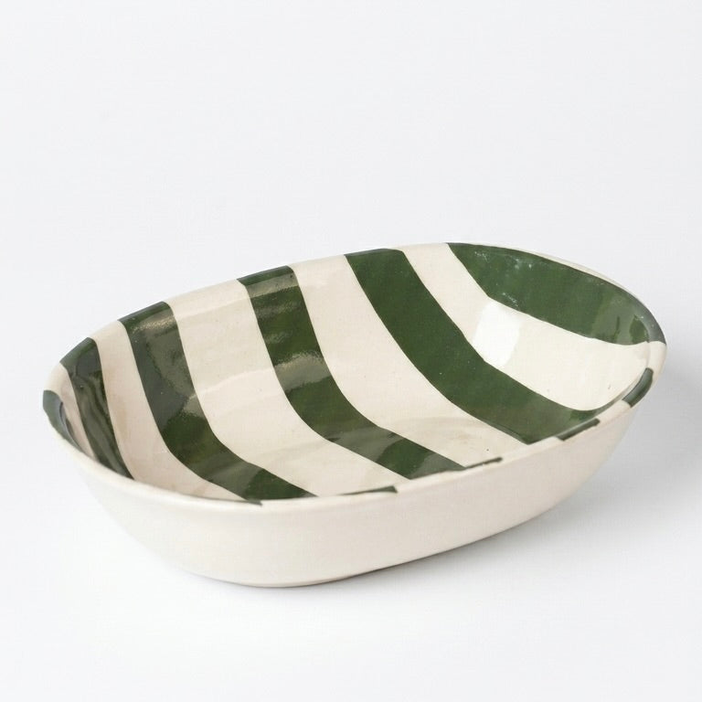 Green Stripe Long Ceramic Bowl