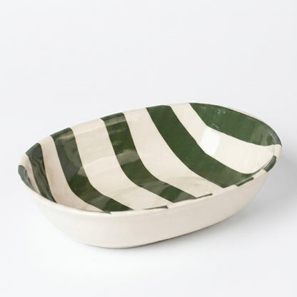 Green Stripe Long Ceramic Bowl