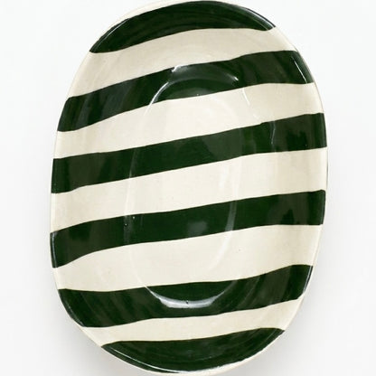 Green Stripe Long Ceramic Bowl