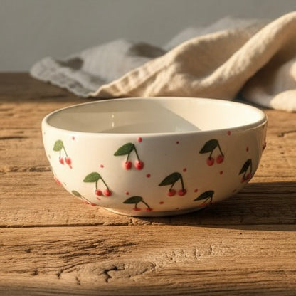 Embossed Cherry Ceramic Bowl