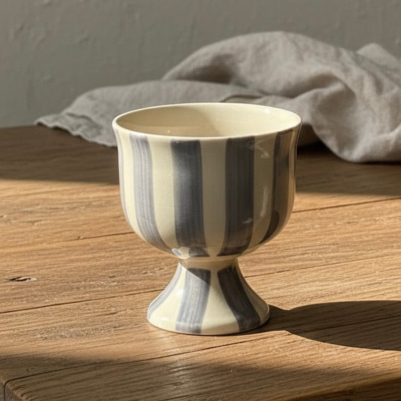 Grey Striped Dessert Bowl