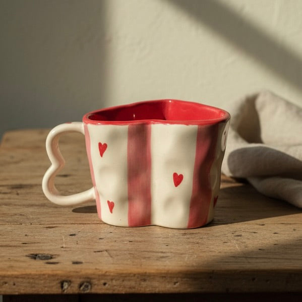 Red Striped Heart Pinterest Ceramic Mug