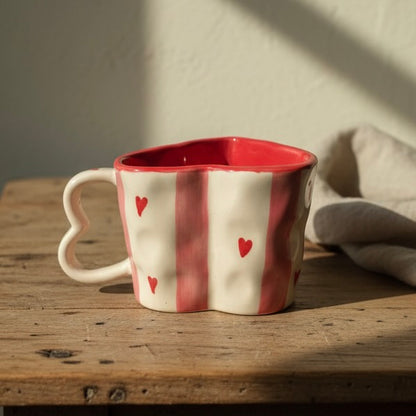 Red Striped Heart Pinterest Ceramic Mug
