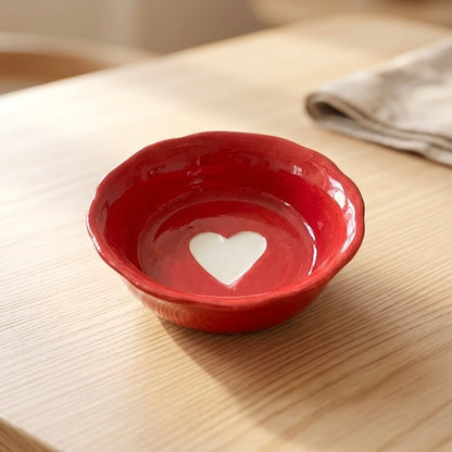 Solid Red Heart Ceramic Dip Bowl