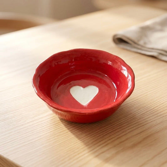 Solid Red Heart Ceramic Dip Bowl