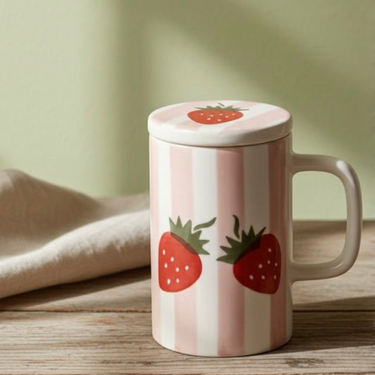 The Berry Stripe Lidded Mug