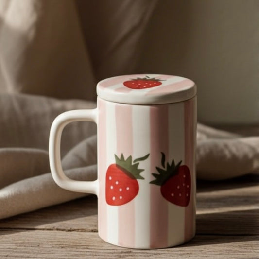 The Berry Stripe Lidded Mug