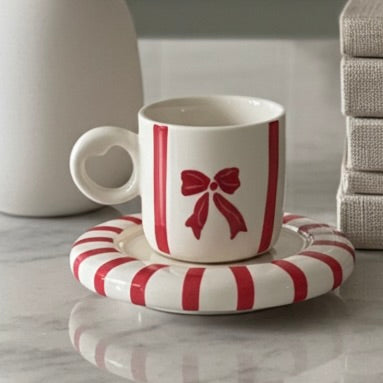 The Red Bow & Candy Stripe Cup & Saucer Set