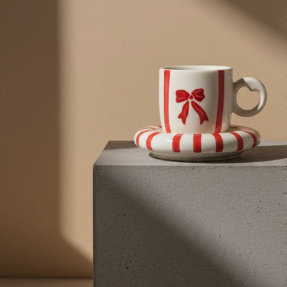 The Red Bow & Candy Stripe Cup & Saucer Set