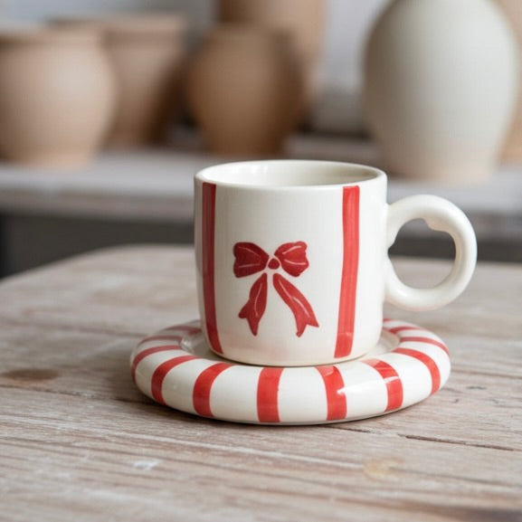 The Red Bow & Candy Stripe Cup & Saucer Set