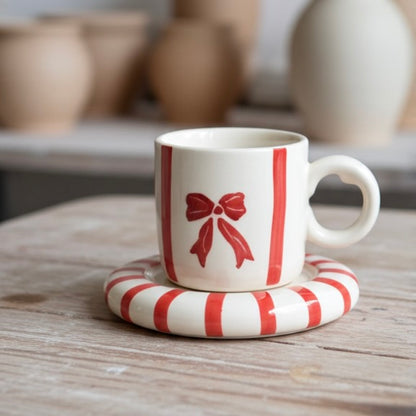 The Red Bow & Candy Stripe Cup & Saucer Set
