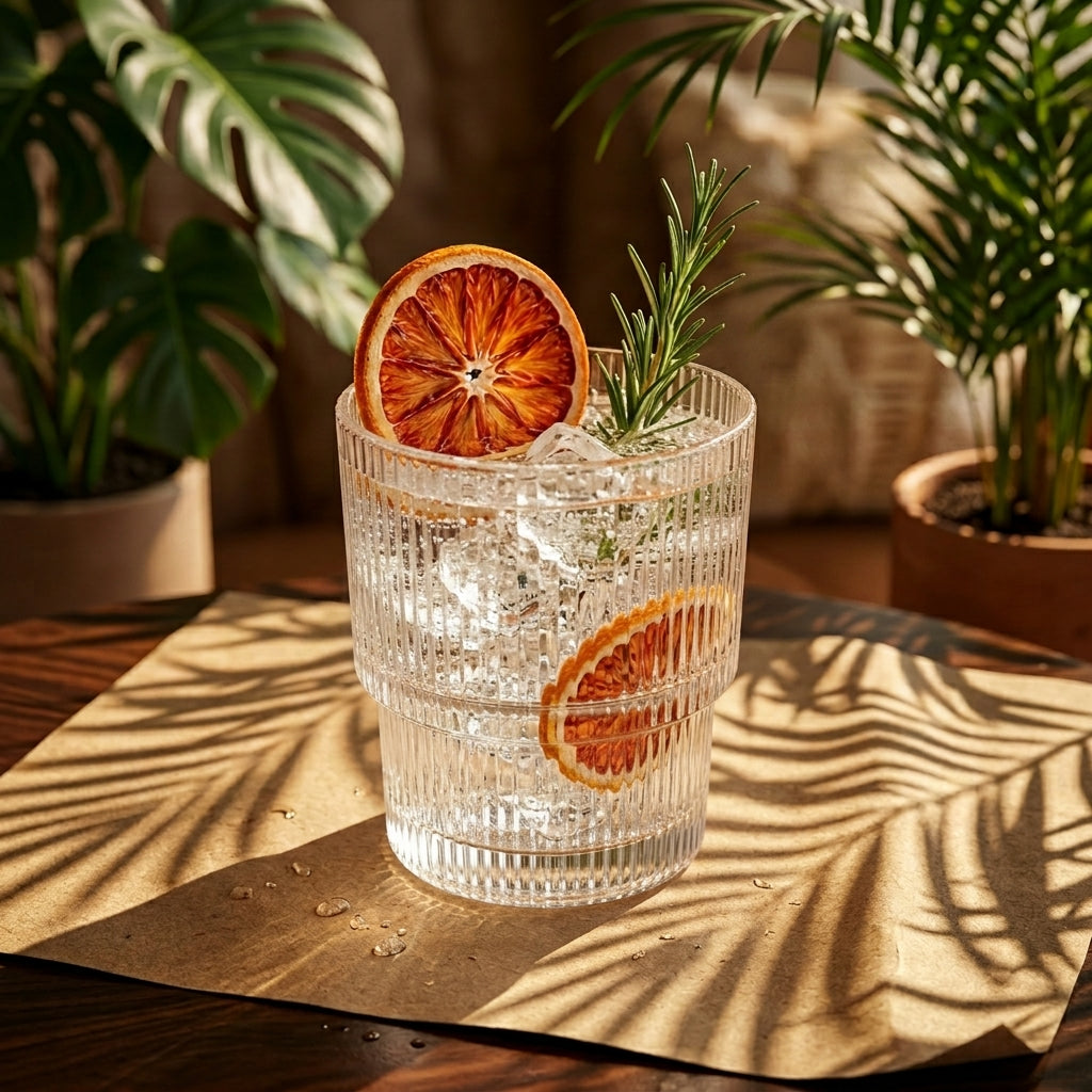 Ribbed Glass Tumbler – Clear Drinking Glass