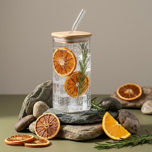 Glass Can Tumbler with Bamboo Lid & Straw