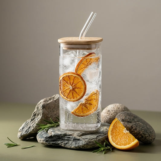 Glass Can Tumbler with Bamboo Lid & Straw