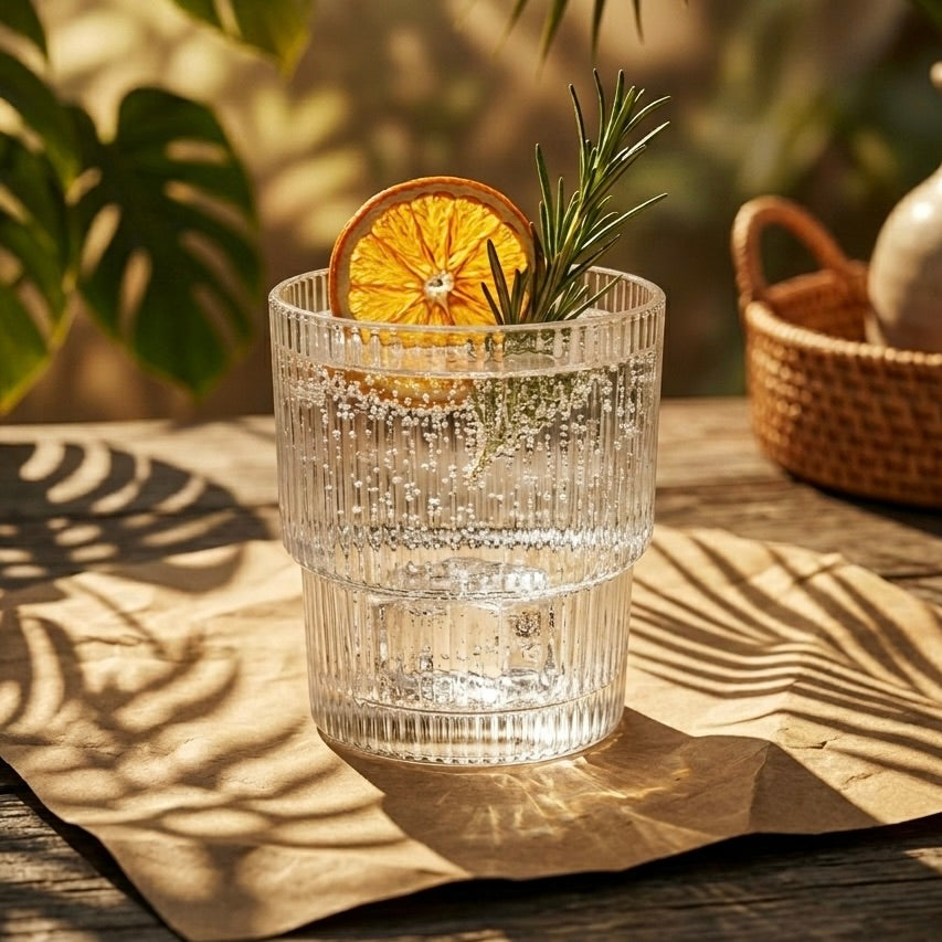 Ribbed Glass Tumbler – Clear Drinking Glass