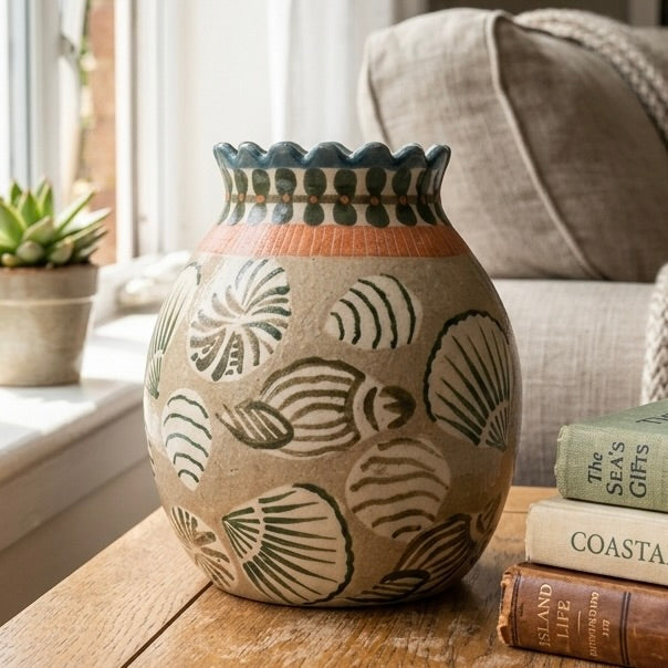 Coastal Shell Ceramic Vase