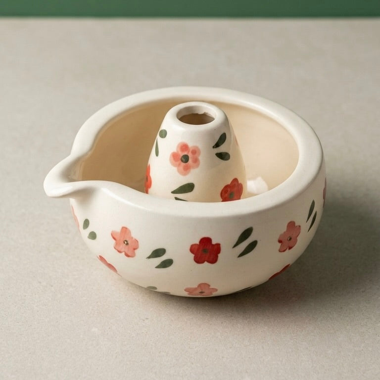 Garden Flower Matcha Set | Ceramic Bowl & Whisk Holder