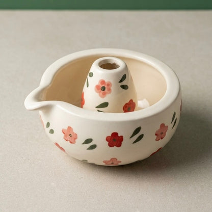 Garden Flower Matcha Set | Ceramic Bowl & Whisk Holder